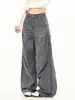 Pantalones Cargo Rectos Plisados Estilo Retro Americano Oreeta para Hombres y Mujeres, Lavado, Desgastado y Cepillado, Pantalones de Largo Completo