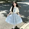 2026 Conjunto de Saia de Verão Novo Estilo para Meninas Estilo Fino Crianças Médias e Grandes Doce Manga Curta Vestido Princesa Conjunto de Duas Peças Tendência