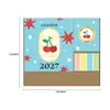 Calendario de Escritorio para Notas 2027 con Base de Madera e Ilustraciones de Frutas Frescas, Calendario de Escritorio con Impresión de Logo de Empresa, Versión Internacional
