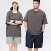 Camiseta de algodão de alto peso 300g com ombros caídos, fio duplo, gola redonda, solta, grande, moda masculina e feminina, manga curta, logotipo