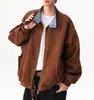 Jaqueta de lapela patchwork xadrez em camurça estilo americano para homens e mulheres, jaqueta baseball solta vintage de outono, casaco solto casual