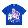Camiseta de Manga Corta de Algodón Puro Verano Stewell Curry para Hombre, Top Unisex Retro Americano de Cuello Redondo de Media Manga