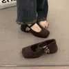 Zapatos Mary Jane de Piel Grises para Ropa de Abrigo de Invierno para Mujer Estilo Nuevo Retro Francés Zapatos Planos de Lana con Tacón Grueso para Mujer Zapatos de Tacón Alto Forrados de Lana