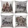 El juego de fundas de almohada navideñas más vendido de Amazon, juego de cuatro piezas de decoración navideña de lino sintético para cojines de sofá de sala de estar