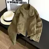 Jaqueta Curta de Algodão com Textura Estilo Europeu Gola Alta Zíper Jaqueta Acolchoada Casaco Feminino 2026 Inverno Petite Simples Jaqueta de Algodão