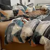 Conjunto de Roupa de Cama Listrado Preto e Branco Estilo Nórdico Peças Quatro Peças Macio Confortável Dormitório de Estudante Quarto Resistente à Sujeira Universal para Todas as Estações