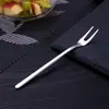 Garfo de fruta de aço inoxidável 304 com dois dentes, palito para lanche e sobremesa, garfo de bolo da lua, palito de sobremesa de hotel, garfo de salada, garfo para comida ocidental