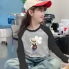Camiseta Manga Longa Color Block Gola Redonda para Meninas Infantil De Rong Estilosa Base Aconchegante para Outono/Inverno Top Versátil