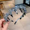 Diadema de Perlas de Cristal Lujosa y de Moda con Elaborado Diseño de Ola, Diadema Dentada, Pinza para el Cabello Esponjosa Estilo Francés de Punta Alta para Mujeres