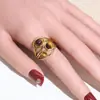Anillo Abierto Vintage Color Dorado con Piedra Natural Ojo de Tigre, Anillo Cerrado de Acero Inoxidable que No se Desvanece, Joyería de Moda para Mujer