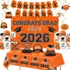 2026 Temporada de Graduación Naranja y Negro Tema Fiesta de Graduación para Estudiantes Universitarios Adultos Decoración de Manteles para Ambiente de Fiesta Fotográfica Set