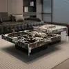 Mesa de café minimalista de piedra estilo italiano, Muebles modernos de lujo ligero para sala de estar, Sofá Lawrence de combinación cuadrada para apartamentos pequeños de alta gama