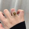 Anel Aberto de Pedra Olho de Tigre Retrô Dourado Estilo Étnico Ocidental Feminino Personalidade Única Anel de Dedo Luz de Luxo Nicho