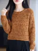 Blusa de Tricô com Lantejoulas Gola Redonda Manga Longa Feminina Suéter Outono Inverno Brilho Fino Luxo Leve Temperamento Emagrecimento Estiloso Camada Base