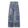 Pantalones de trabajo casuales de pierna ancha holgados para hombre y mujer, estilo americano, teñido anudado degradado deconstruido, multibolsillos, desgastados, para otoño 2026