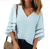 [Transfronterizo] Nueva camisa de gasa de malla suelta con costuras y cuello en V para mujer en Europa y Estados Unidos (una gran cantidad de puntos)