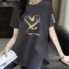 Camiseta de marca con excedente de comercio exterior transfronterizo para mujer, de manga corta, corte holgado, talla grande, estilo nicho, top estampado elegante para mamás