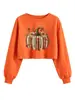 Libro de Calabaza Divertido Hoja de Arce Cuello Redondo Casual Manga Larga para Mujer Amazon Transfronterizo ebay Otoño Invierno Holgado Corto Sudadera con Capucha