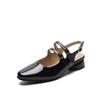 Sandálias Mary Jane de Couro Genuíno Vermelho para Mulheres Bico Quadrado Salto Médio Vintage Fivela de Couro Sapatos de Couro Francês Verão