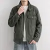 Camisa workwear retro americana para homens, coleção primavera e outono 2026, jaqueta solta com gola de lapela, peça de vestuário externa estilosa e casual com bolsos