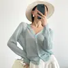 Ropa Especial Zhengqi/Verano 2026 Camisa de Punto Calada con Mangas de Campana Protectora del Sol Camisa de Cardigan de Tencel Lino con Cuello en V para Mujer