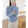 Suéter de punto de lana azul con cuello semialto para mujer, de manga larga, corte holgado, versátil, cálido, suéter de cachemira de cuello medio, top interior para otoño