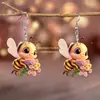 Diseño Original Abejita Linda Sosteniendo un Girasol Par de Pendientes Acrílicos Pendientes Divertidos de Animales