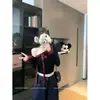 Camiseta Versátil de Manga Larga a Cuadros con Escote Diagonal Dulce y Picante Estilo Americano con un Diseño Único que Estiliza la Figura