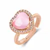 Accesorios transfronterizos de venta caliente anillo de plata anillo femenino con forma de corazón cristal rosa natural gema de hibisco anillo de amor