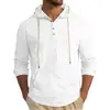 Camisa con Capucha de Manga Larga para Hombre Estilo Europeo Color Sólido Algodón Lino Casual Moda Holgada Transpirable Ropa para Hombre Camiseta