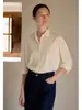 Camisa de Algodón Puro para Mujer con Textura Acanalada Otoño Temprano 2026, Corte Holgado, Versátil para el Trabajo, Top de Manga Larga 100% Algodón 7585 Siyuan