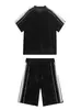 Traje Casual a Rayas Estilo Americano para Hombre, Conjunto de Shorts de Manga Corta Retro Trendy para Jóvenes de Verano para Deporte al Aire Libre