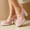Sapatos de camada única para comércio exterior com sola grossa, Mary Jane com fivela, sapatos de salto alto 33 grossos plus size camurça Amazon sapatos com laço 43 mulheres