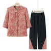 Vestido de verão da avó, novo estilo chinês, conjunto de duas peças, estilo nacional, blusa de manga média para senhora de 70 anos, terno para mãe de mulheres de meia-idade e idosas