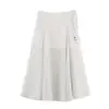 Saia Midi de Chiffon com Bolinhas Retrô para Mulheres, Cintura Alta com Amarração Lateral, Saia Evasê Drapada, Em Estoque