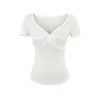 Camiseta Estilizada de Manga Corta Ajustada con Escote en V y Lazos Cruzados para Mujer, Nuevo Estilo Verano 2026, Impresionante Top Corto Ajustado Dulce y Picante