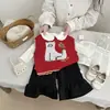Chaleco de Punto Rojo Lindo para Niñas Primavera Temprana 2026 para Primavera y Otoño Chaleco Exterior Jacquard de Dibujos Animados Estiloso para Niñas Pequeñas