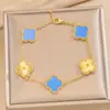 Pulseira Laser Flor de Cinco Pétalas 15mm Ouro Real 18K Pulseira Trevo Grossa Galvanizada a Ouro Popular no Tiktok Pulseira Dourada