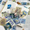 Pacote com 50 Adesivos de Carimbo Vintage Azul com Estampa Dourada de Desenho Animado, Adesivos Transparentes à Prova d'Água para Decoração de Diário Pet, Guitarra, Disponível para Atacado