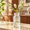 Mini Vaso de Vidro com Listras Verticais Usado Luxo Leve Hidropônico Pequeno Vaso Ornamento para Arranjo de Flores de Mesa Garrafa de Vidro Colorida Transparente