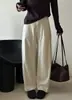 Pantalones de trabajo retro lavados elásticos de cintura alta para mujer, estilo primavera y otoño, corte holgado, versátiles, pantalones casuales de pierna recta ajustada y pierna ancha