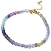 Pulseira de Fluorita Cor Natural Jingyao Pulseira Gradiente Arco-Íris Pulseira de Cristal Quadrado Mini Lapidado Atacado Feminino