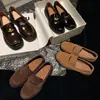 Mocasines de Cuero de Vaca Pulido para Mujer, Nuevo Estilo Otoño Mangas de Cuero Genuino con Punta Redonda y Tacón Bajo, Zapatos Planos de Boca Media Estilo Británico para Mujer