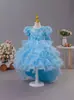 Nuevo Vestido Infantil 2025 Rosa Aplique Tridimensional Vestido de Princesa Vestido de Pastel con Cola de Lazo Infantil