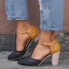 Deseo Sandalias de Mujer Transfronterizas para Primavera y Verano Nuevas Europeas y Americanas Punta Redonda Tacón Grueso Hebilla Exportación Talla Grande 43 Zapatos de Mujer
