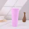 Fabricantes transfronterizos taza de plástico creativa de doble capa estudiante verano con popote portátil gran capacidad PS taza de durián atada