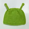 Gorros de Punto Hechos a Mano Estilo Shrek Verde para Otoño e Invierno para Hombres y Mujeres, Disponibles para Venta Transfronteriza