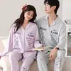 Pijama de Algodão Puro para Casal, Manga Longa e Calça Longa, Conjunto de Duas Peças Cardigan Masculino e Feminino, Conjunto de Duas Peças para Dormir e Lazer Transfronteiriço para Transmissão ao Vivo