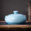 Cenicero de arcilla púrpura con tapa, a prueba de viento, estilo retro, para uso doméstico, decoración de sala de estar, evita la dispersión de cenizas, tamaño grande, multifuncional