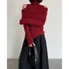 Procrastinación / Camiseta de punto de cuello alto de diseño Nicho de gama alta con efecto adelgazante Suéter de hombros descubiertos